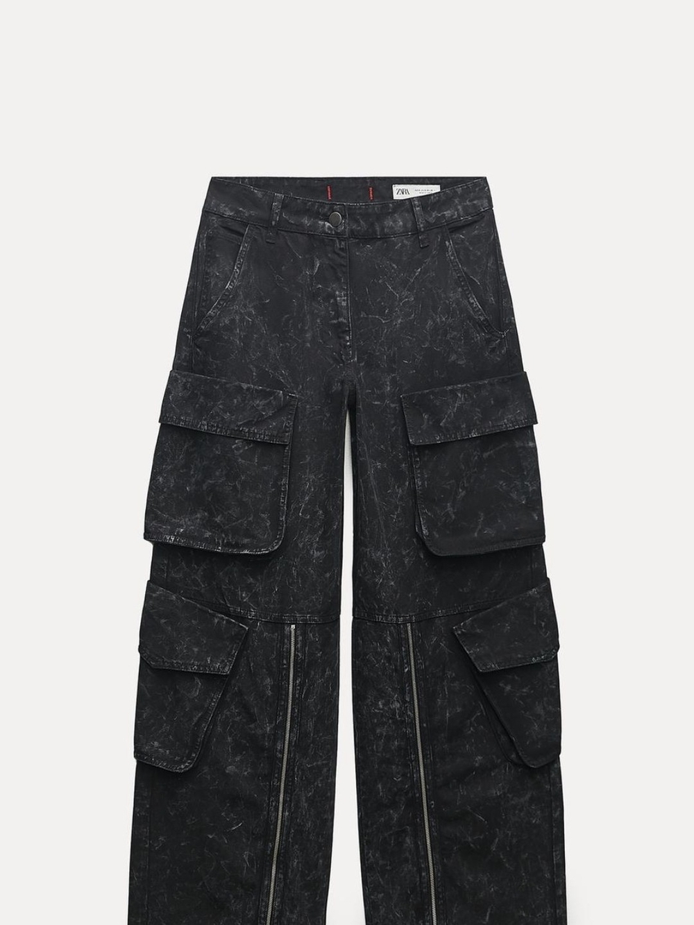 ZARA Washed Black Cargo Trousers with Utility Pockets